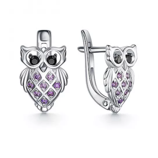 Серьги с фианитом из серебра