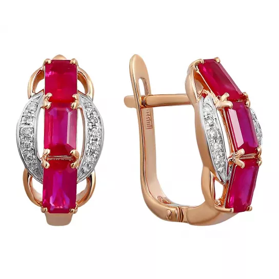 Серьги с бриллиантами с рубином из золота