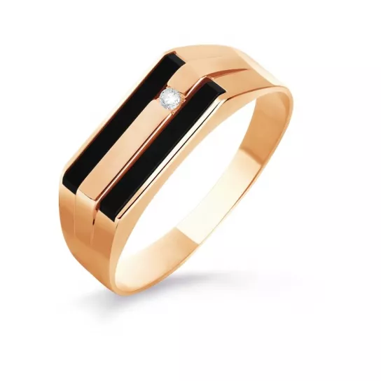 Кольцо-печатка с ониксом и фианитом из золота