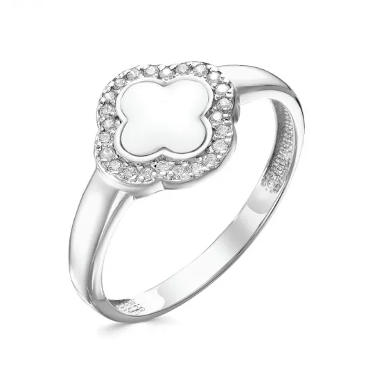 Кольцо с фианитом и эмалью из серебра