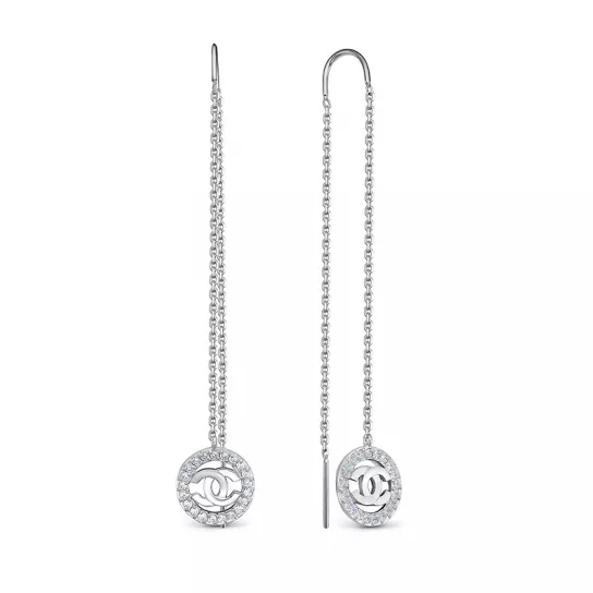 Серьги-продевки с фианитом из серебра