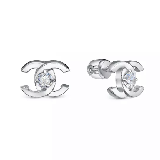 Пусеты с фианитом из серебра