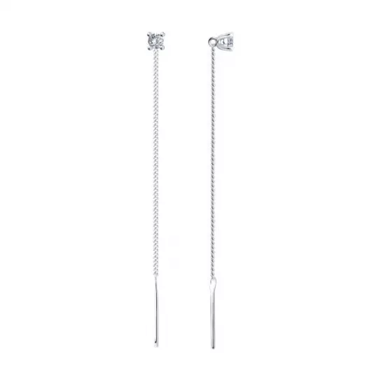 Серьги-продевки с фианитом из серебра