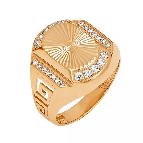 Кольцо-печатка с фианитом из золота