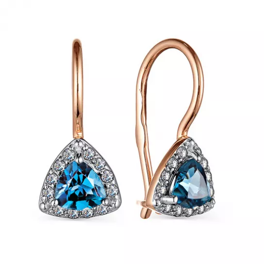 Серьги с фианитом и топазом из золота