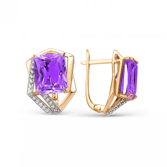 Серьги с аметистом и фианитом из золота
