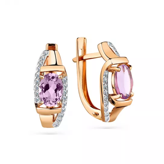 Серьги с аметистом и фианитом из золота