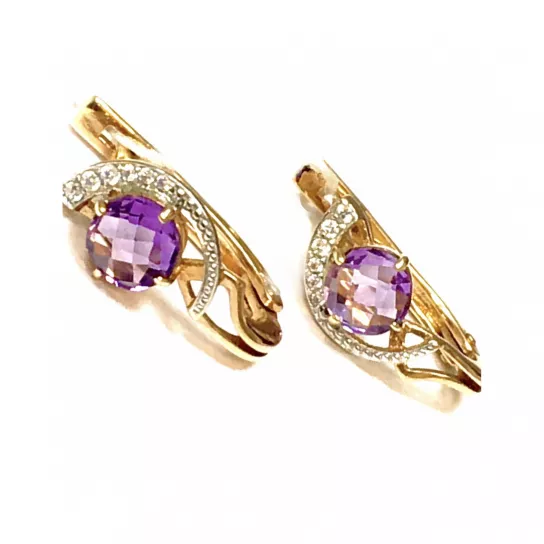 Серьги с аметистом и фианитом из золота